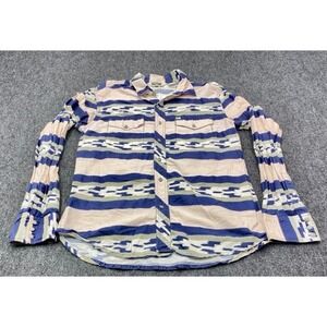 Salt Valley Western Button Down Shirt Mens M Blue Ikat Stripe Long Sleeve Snap